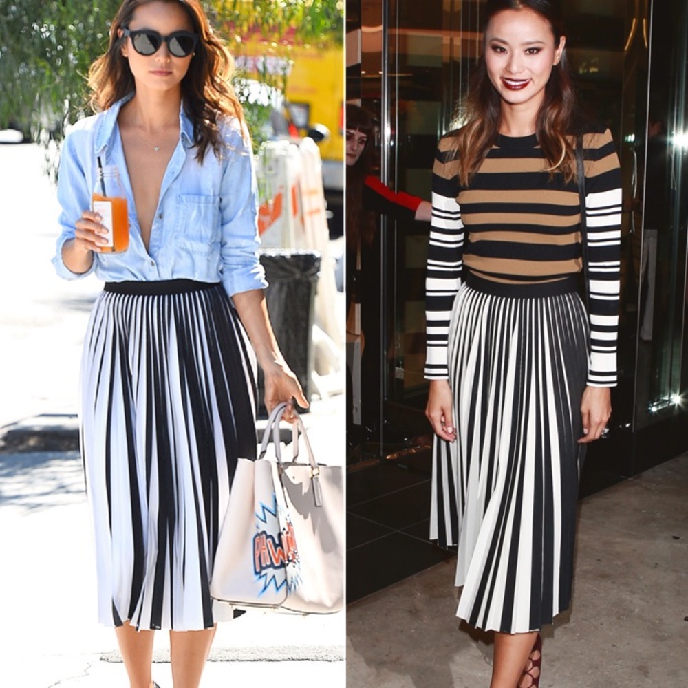 Topshop Women Plated Skirt, Black& White, Size 2